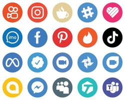 Tinder de paquete de iconos de círculo plano blanco. likee y fb 20 iconos nuevos vector