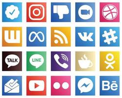 20 íconos de redes sociales para cada plataforma, como Spotify. alimento. reunión. rss y meta iconos. llamativo y de alta definición vector