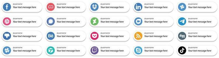 20 sígueme íconos de redes sociales con mensajes personalizables como messenger. dúo de google. profesional. iconos de deviantart y messenger. alta calidad y creativo vector