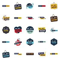 25 Diverse Play Now Banners to Promote Your Products or Services vector