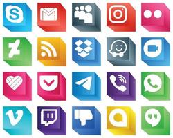 3D Social Media Icons for Websites 20 Icons Pack such as likee. waze. dropbox and rss icons. High-resolution and editable vector