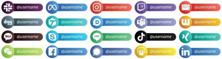 20 Elegant Follow me Social Network Platform Card Style Icons such as skype. wattpad. email and disqus icons. Professional and clean vector