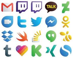 20 Minimalist Gradient Social Media Icons such as stock. stockoverflow. tweet. swift and odnoklassniki icons. Editable and high resolution vector