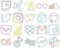 20 Clean and modern Colourful Outline Social Media Icons such as pocket. tagged. twitter and literature Fully customizable and high-quality vector