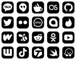 20 Professional White Social Media Icons on Black Background such as wattpad. google allo. tweet and audio icons. High-resolution and fully customizable vector