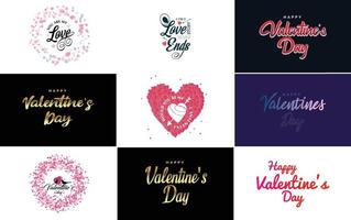 Happy Valentine's Day typography design with a heart-shaped balloon and a gradient color scheme vector