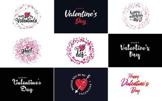 Happy Valentine's Day greeting card template with a floral theme and a red and pink color scheme vector