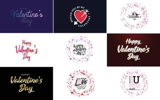 día de san valentín con letras negras dibujadas a mano y corazones rosas en la ilustración vectorial de fondo blanco adecuada para usar en el diseño de tarjetas. pancartas logotipos volantes etiquetas. iconos insignias y pegatinas vector