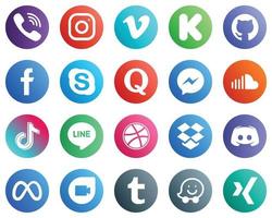 20 íconos únicos de redes sociales como pregunta. chat. pedal de arranque. iconos de skype y fb. creativo y de alta resolución vector