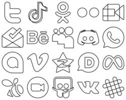 20 High-quality and modern Black Outline Social Media Icons such as message. myspace. flickr and behance icons. Elegant and high-resolution vector