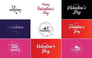 Happy Valentine's Day typography design with a heart-shaped wreath and a gradient color scheme vector