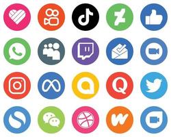 Flat Circle White Icon Set video. like. zoom and twitch 20 Innovative Icons vector