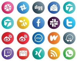 20 elegantes íconos de redes sociales como audio. iconos de china y weibo. totalmente personalizable y de alta calidad vector