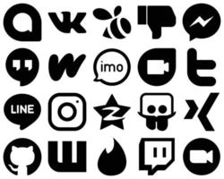 20 elegantes íconos negros sólidos de redes sociales como tweet. dúo de google. Hangouts de Google e íconos de audio. alta definición y versátil vector