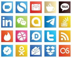 20 Social Media Icons for Every Platform such as stockoverflow. messenger. kakao talk. telegram and messenger icons. High definition and professional vector