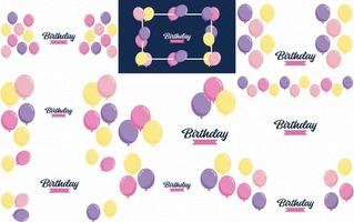 Happy Birthday text with a chalkboard-style background and hand-drawn elements such as streamers and balloons. vector