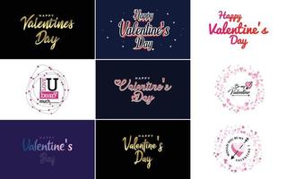 Happy Valentine's Day typography design with a watercolor texture and a heart-shaped wreath vector