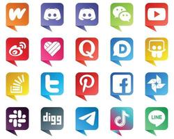 Chat bubble style Icons for Major Social Media 20 pack such as disqus. quora. youtube. likee and china icons. Clean and minimalist vector