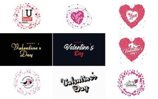 Happy Valentine's Day typography design with a heart-shaped wreath and a gradient color scheme vector