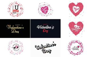 Happy Valentine's Day typography design with a heart-shaped wreath and a gradient color scheme vector