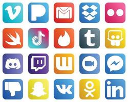 20 íconos modernos de redes sociales como slideshare. Tinder. iconos de yahoo y vídeo. creativo y llamativo vector