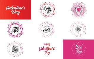 Happy Valentine's Day typography design with a heart-shaped wreath and a gradient color scheme vector