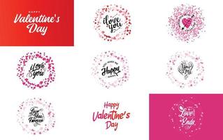 Happy Valentine's Day typography design with a heart-shaped wreath and a gradient color scheme vector