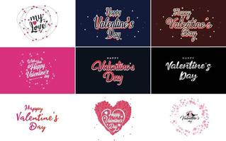 Happy Valentine's Day typography design with a watercolor texture and a heart-shaped wreath vector