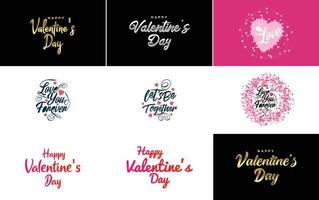 Happy Valentine's Day greeting card template with a cute animal theme and a pink color scheme vector