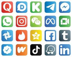 20 íconos de redes sociales de alta calidad como meta. wechat iconos de mensajería e instagram. alta definición y versátil vector