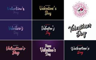 Happy Valentine's Day typography design with a heart-shaped balloon and a gradient color scheme vector