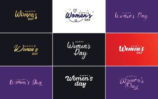 Happy Women's Day typography design with a pastel color scheme and a geometric shape vector illustration