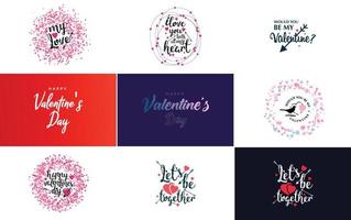 Happy Valentine's Day typography design with a heart-shaped wreath and a gradient color scheme vector