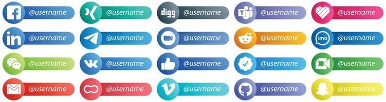 estilo de tarjeta sígueme conjunto de iconos de plataforma de redes sociales 20 iconos como reddit. reunión. Linkedin e íconos de video. creativo y de alta resolución vector