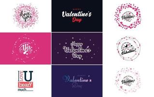 Happy Valentine's Day typography design with a heart-shaped balloon and a gradient color scheme vector