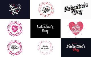 Happy Valentine's Day greeting card template with a floral theme and a pink color scheme vector