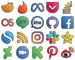 20 Versatile icons fb. github. overflow and audio Filled Line Style Social Media Icon Set vector