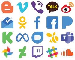 20 iconos de redes sociales planos profesionales y modernos pandora. pensión completa. Weibo. iconos de facebook y bandeja de entrada. iconos de redes sociales degradados vector