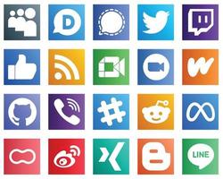 todo en un icono de medios sociales establece 20 iconos como reunión. zoom. me gusta y los iconos de google meet. alta calidad y moderno vector