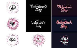 Happy Valentine's Day typography design with a heart-shaped balloon and a gradient color scheme vector