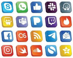 Isometric 3D Icons of Top Social Media 20 pack such as rss. microsoft team. fb and tinder icons. Versatile and professional vector