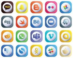 Cute 3D Gradient Social Media Brand Icon Set 20 icons such as microsoft team. reddit. swift. waze and meeting icons. Editable and High-Quality vector