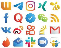 iconos degradados para el popular paquete de 20 redes sociales como rss. wechat enjambre. Insignia verificada de Twitter e íconos de quora. alta definición y único vector