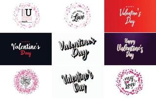 Happy Valentine's Day greeting card template with a romantic theme and a red color scheme vector