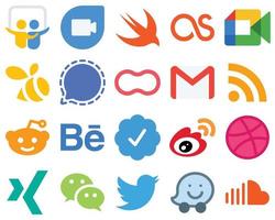 20 conjunto de iconos planos iconos de redes sociales rss. Email. señal. iconos de gmail y madres. paquete de iconos degradados vector