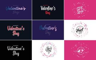 Happy Valentine's Day greeting card template with a cute animal theme and a pink color scheme vector