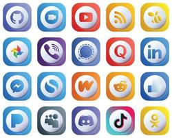 20 Cute Simple 3D Gradient Social Media Icons such as professional. question. viber. quora and mesenger icons. Editable and High-Resolution vector