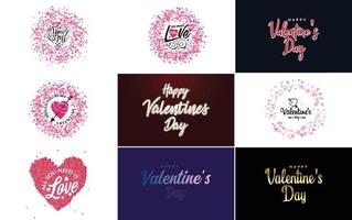 Vector illustration of a heart-shaped wreath with Happy Valentine's Day text