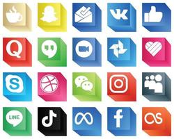 Professional 3D Social Media Icons 20 Icons Pack such as skype. google photo. quora and video icons. High-quality and modern vector