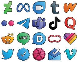 Filled Line Style Social Media Icon Kit china. douyin. yahoo. tiktok and microsoft team 20 High-quality icons vector